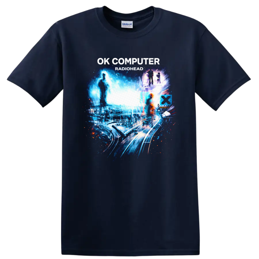 OK Computer Radiohead Vintage Classic Rock Album Cover T Shirt - Navy (Blue)