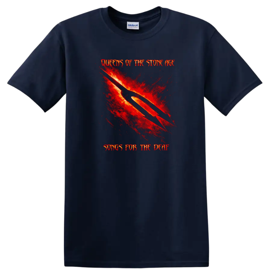 Queens of the Stone Age Songs for the Deaf T Shirt Vintage Rock Style - Navy (Blue)