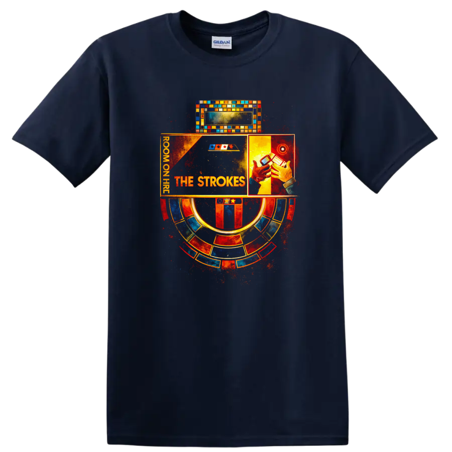 Vintage Classic Rock Album Cover Art Style T Shirt - Navy (Blue)