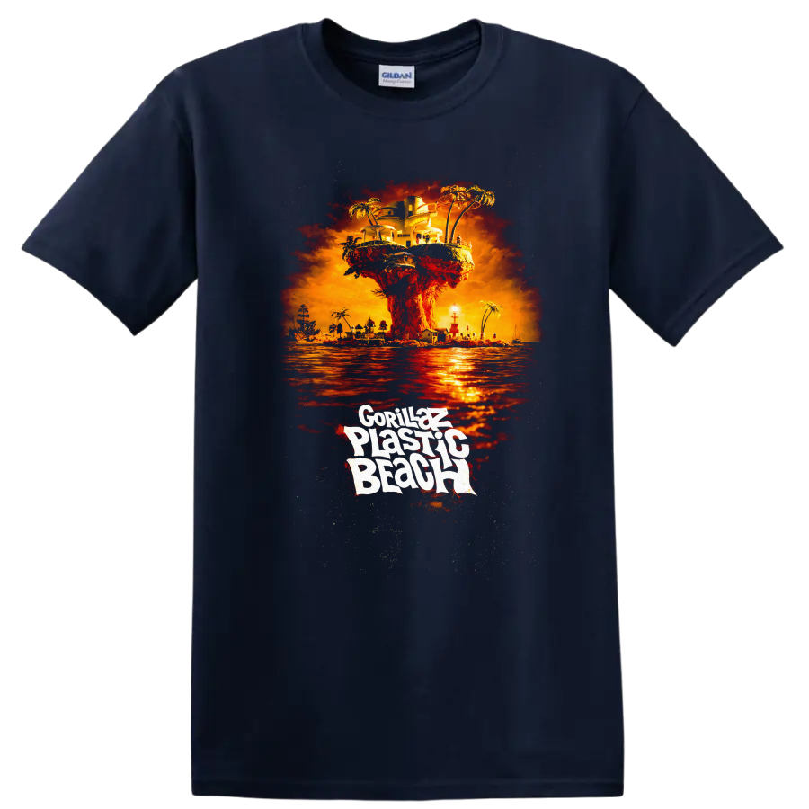 Gorillaz Plastic Beach Vintage Album Cover Art T Shirt - Navy (Blue)