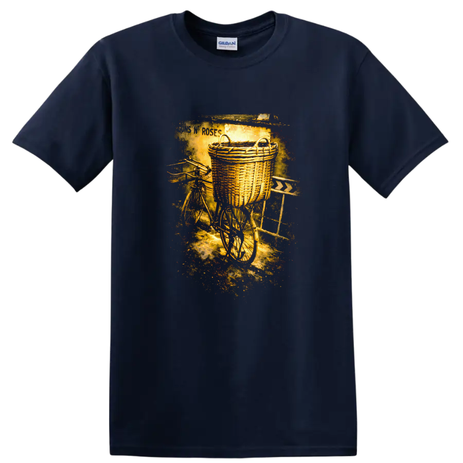 Vintage Classic Rock Album Cover Art Style Bicycle T Shirt - Navy (Blue)