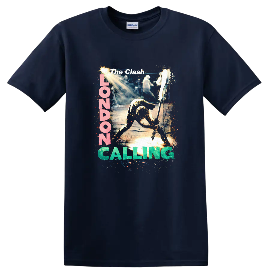 The Clash London Calling Vintage Rock T Shirt - Navy (Blue)
