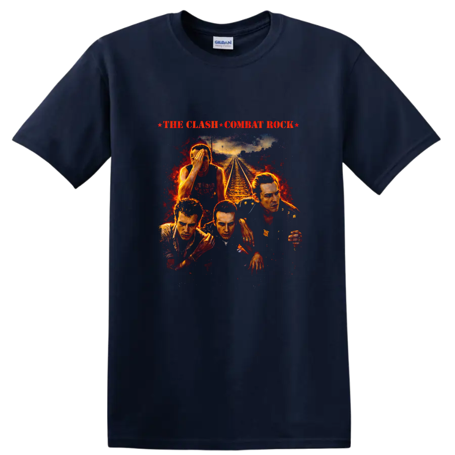 The Clash Combat Rock Vintage T Shirt - Classic Rock Album Art - Navy (Blue)