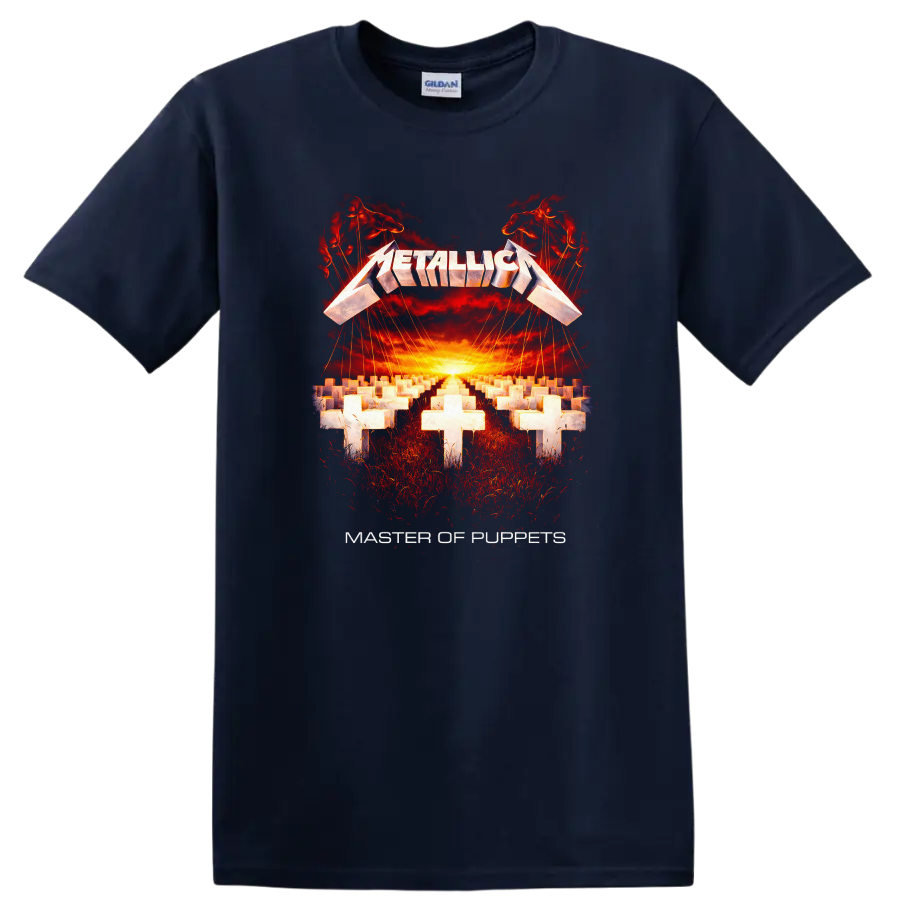 Metallica Master of Puppets Vintage Classic Rock T Shirt - Navy (Blue)