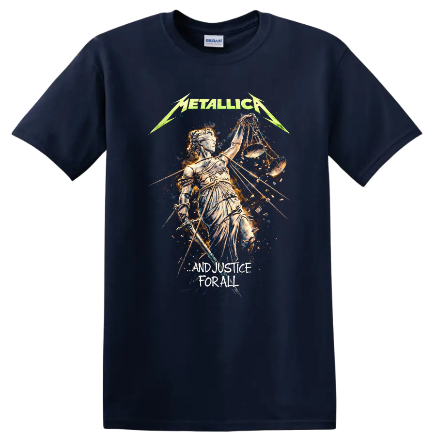 Metallica Justice Vintage Classic Rock T Shirt - Navy (Blue)