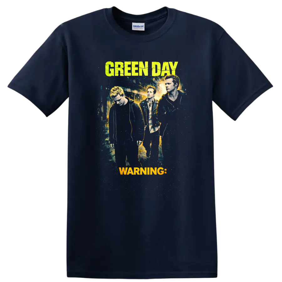 Green Day Vintage Classic Rock Album Cover Art T Shirt - Navy (Blue)