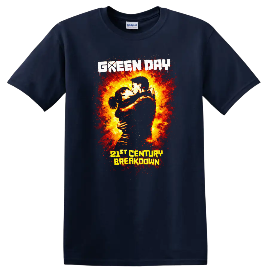 Green Day 21st Century Breakdown Vintage Classic Rock T Shirt - Navy (Blue)