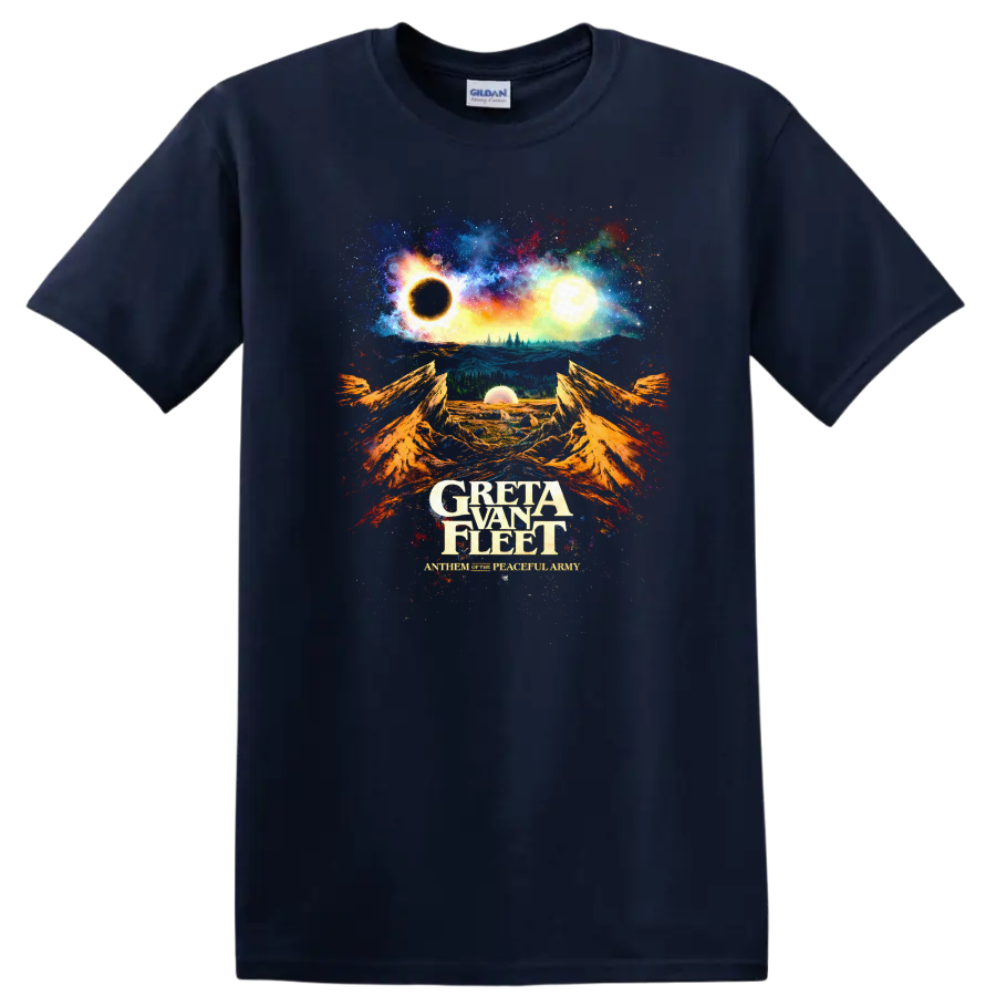 Greta Van Fleet Vintage Classic Rock Album Cover Art T Shirt - Navy (Blue)