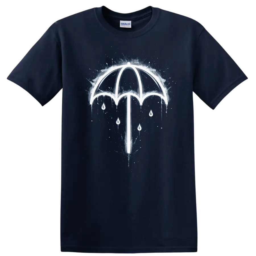 Vintage Classic Rock Umbrella T Shirt - Retro Rainy Day Design - Navy (Blue)