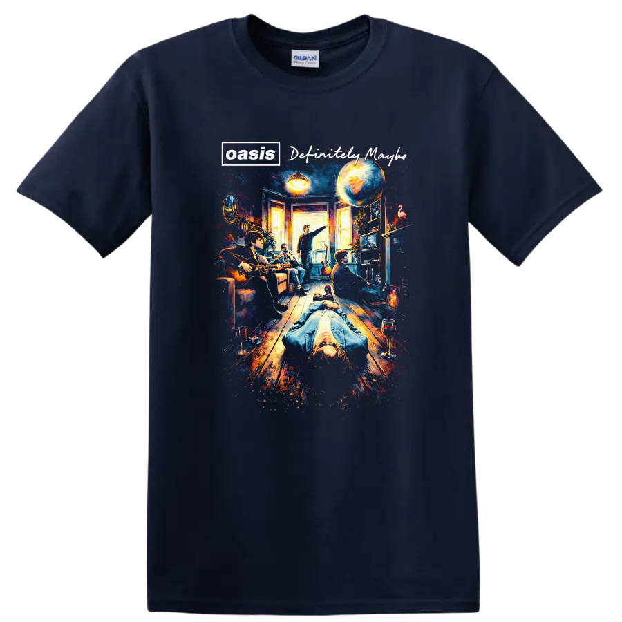 Vintage Classic Rock Album Cover Art Style T Shirt - Navy (Blue)