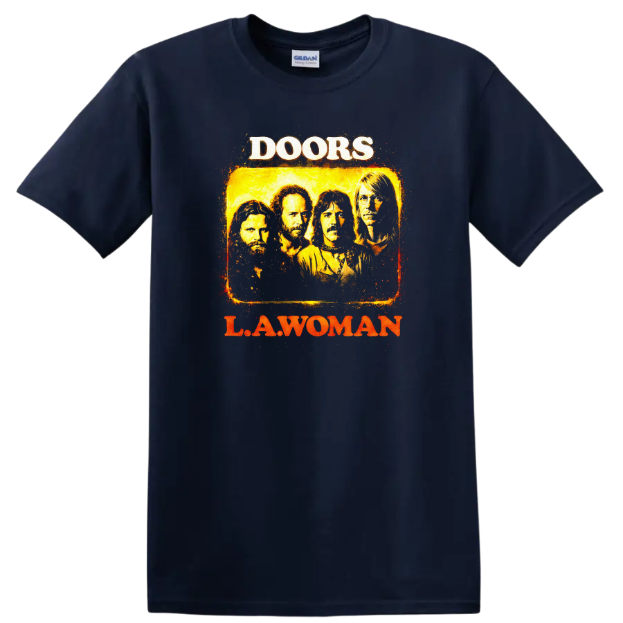 The Doors L.A. Woman Vintage Classic Rock T Shirt - Navy (Blue)