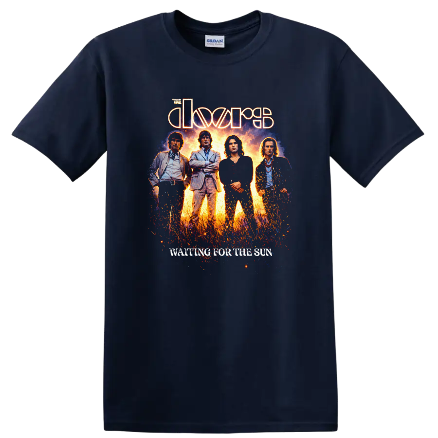 The Doors Waiting for the Sun Vintage Classic Rock T Shirt - Navy (Blue)