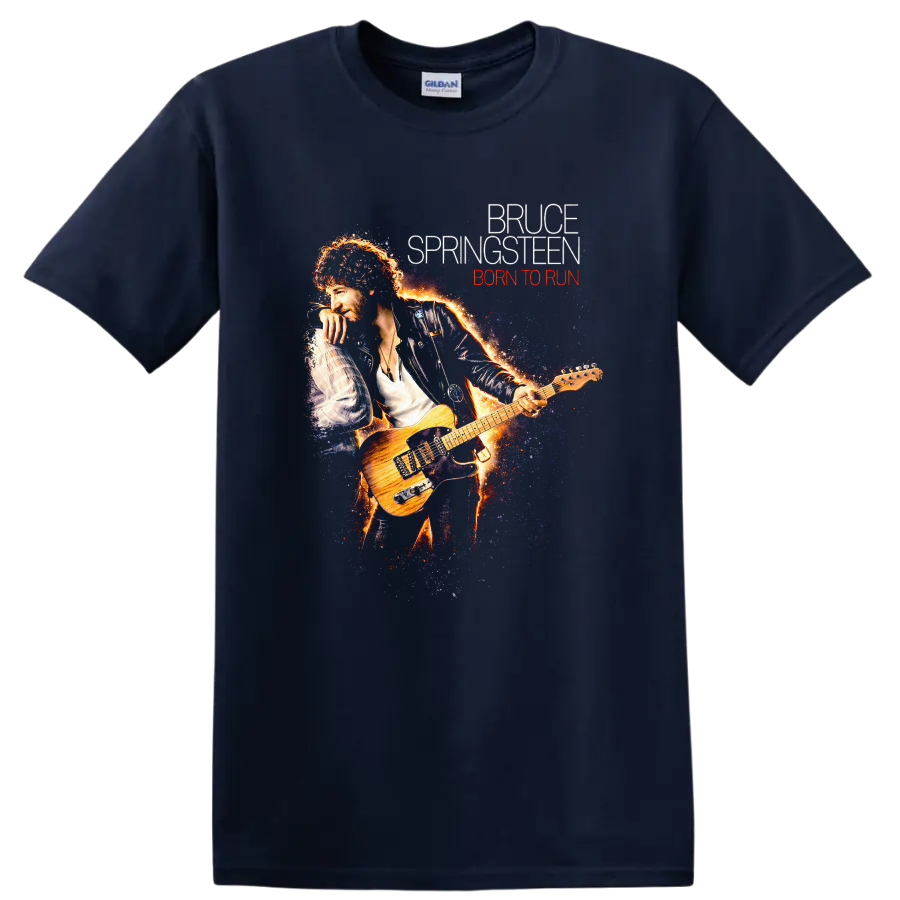 Bruce Springsteen Born to Run Vintage Classic Rock T Shirt - Navy (Blue)