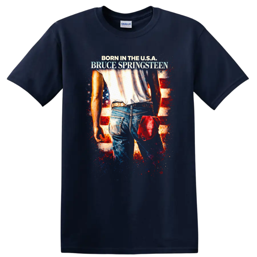 Born in the U.S.A. Bruce Springsteen Vintage T Shirt - Navy (Blue)