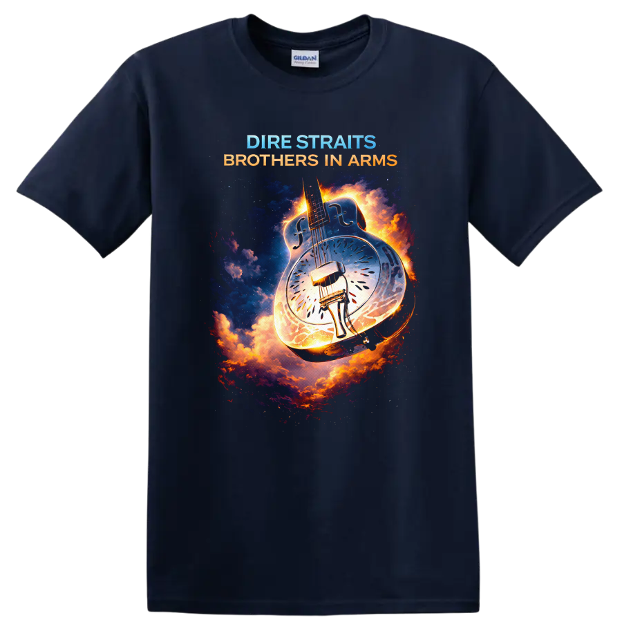 Dire Straits Brothers in Arms Vintage Classic Rock T Shirt - Navy (Blue)