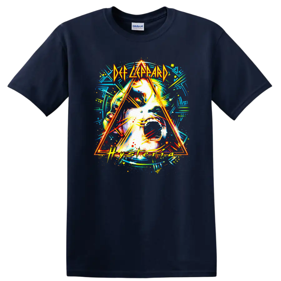 Def Leppard Hysteria Vintage Classic Rock T Shirt - Navy (Blue)
