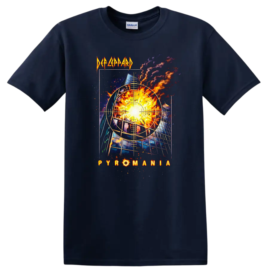 Def Leppard Pyromania Vintage Rock Album Cover T Shirt - Navy (Blue)