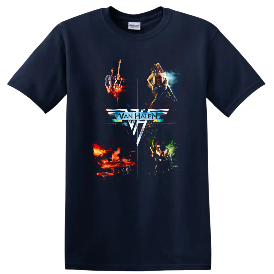 Van Halen Vintage Classic Rock Album Cover Art Style T Shirt - Navy (Blue)