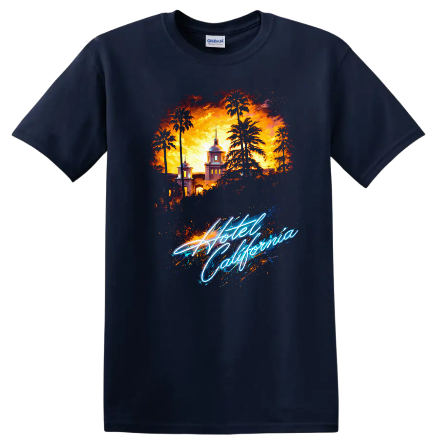 Hotel California Vintage Classic Rock T Shirt - Navy (Blue)