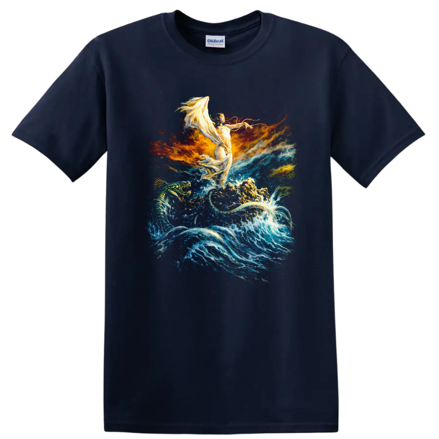 Vintage Classic Rock Album Cover Art Style T Shirt - Navy (Blue)
