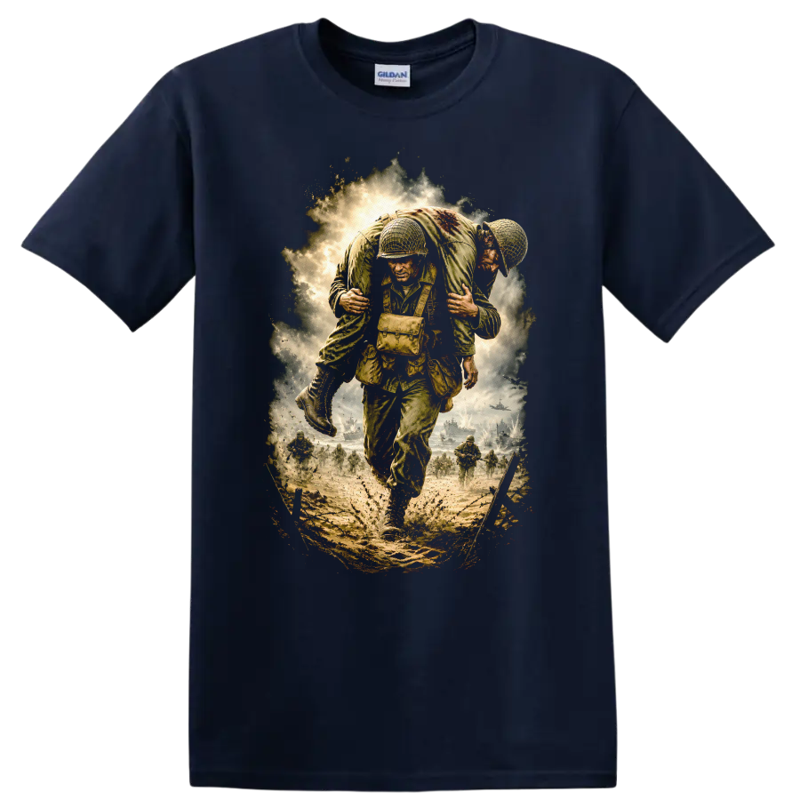 Soldier Rescue T Shirt Military Duty Combat Heroism Adventure Tee - Navy (Blue)