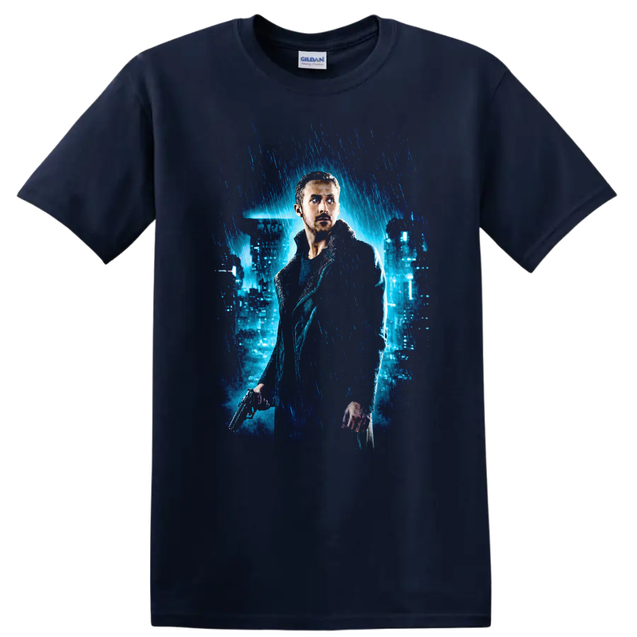 Blade Runner 2049 Vintage Cult Movie T Shirt on a Navy (Blue) T Shirt