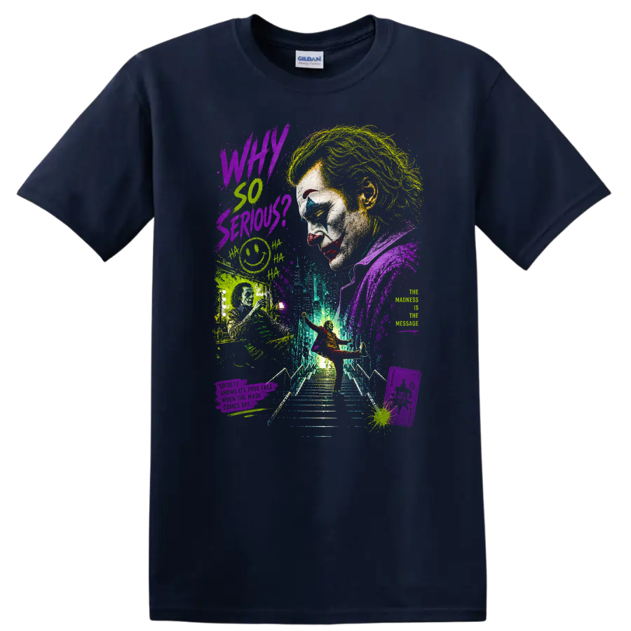 Vintage Joker Portrait T Shirt on a Navy (Blue) T Shirt