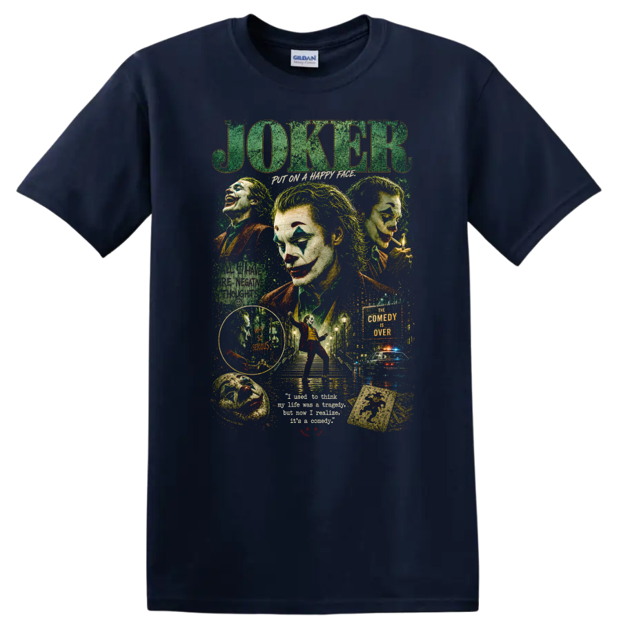 Joker Movie Artwork Graphic T Shirt All I Have Are Negative Thoughts Tee - Navy (Blue)