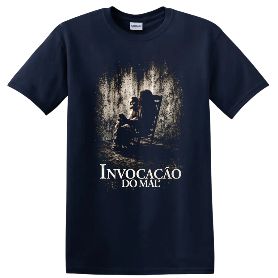 Horror Movie T Shirt Ghostly Figure Creepy Design Invocation of Evil Tee - Navy (Blue)