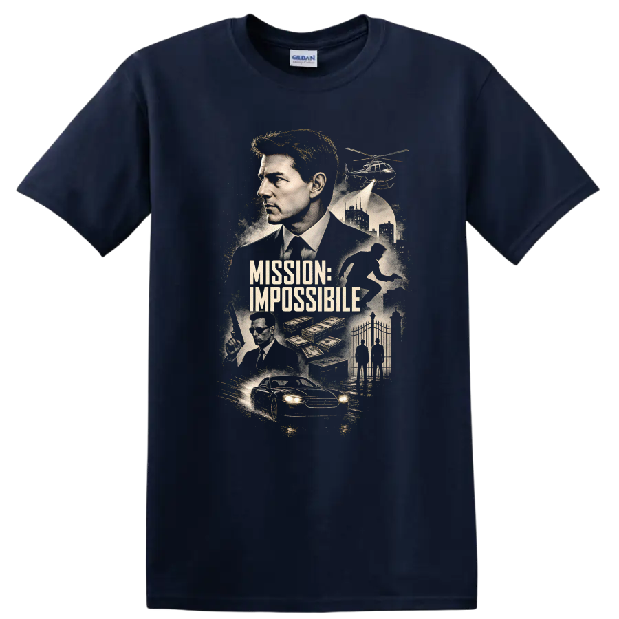 Mission Impossible Movie Poster Art T Shirt Cool Graphic Tee for Fans - Navy (Blue)