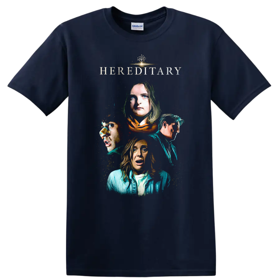 Hereditary Vintage Cult Movie Character Portrait Style T Shirt on a Navy (Blue) T Shirt
