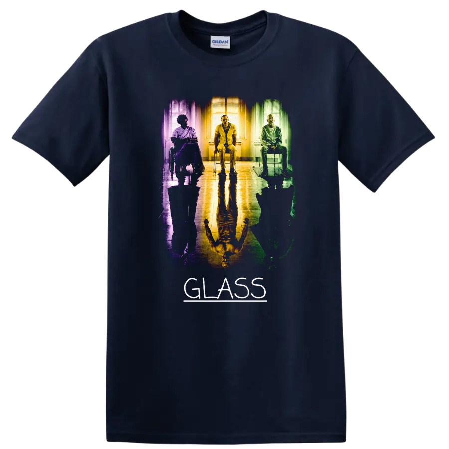 Vintage Cult Movie Glass T Shirt Featuring Bruce Willis & Samuel L. Jackson on a Navy (Blue) T Shirt
