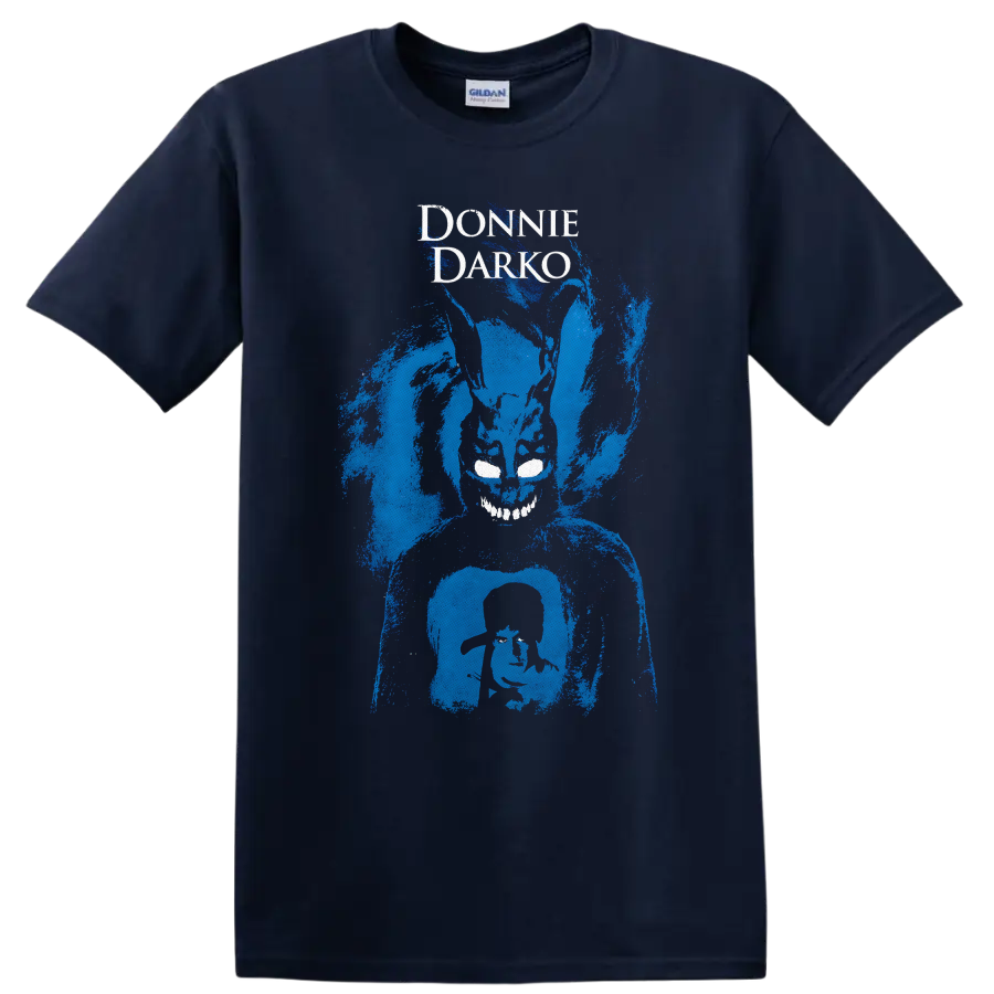 Donnie Darko Vintage Cult Movie Character T Shirt on a Navy (Blue) T Shirt