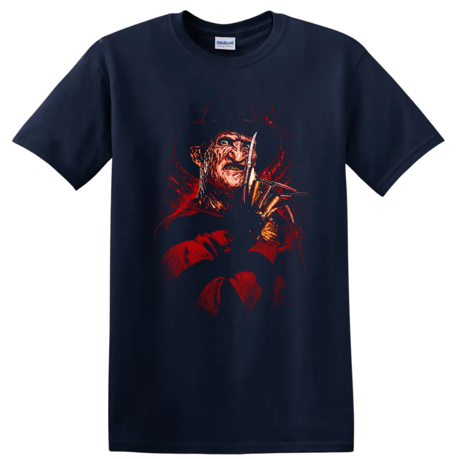 Freddy Krueger Horror T Shirt Glove Nightmare Costume Creepy Tee - Navy (Blue)