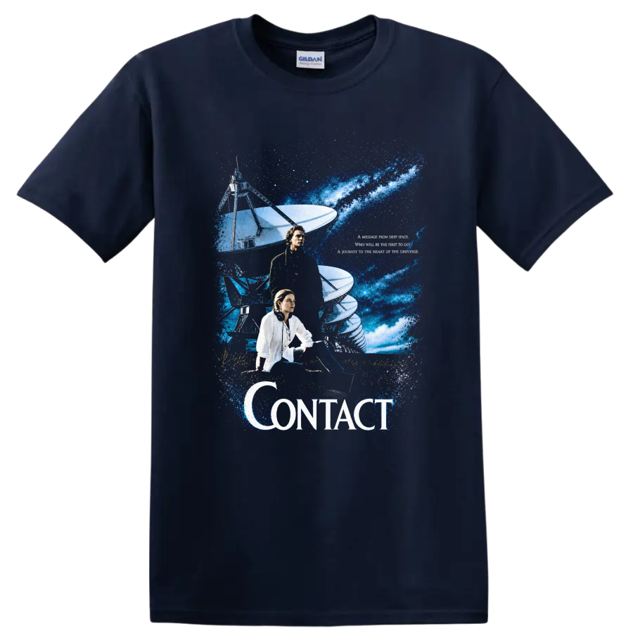 Vintage Cult Movie Contact Jodie Foster T Shirt on a Navy (Blue) T Shirt