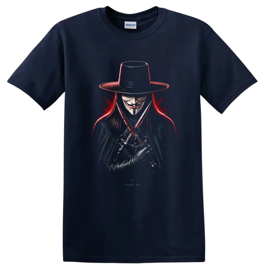 Horror Vengeance T Shirt Graphic Design w/ Scissors Red Black Tee - Navy (Blue)