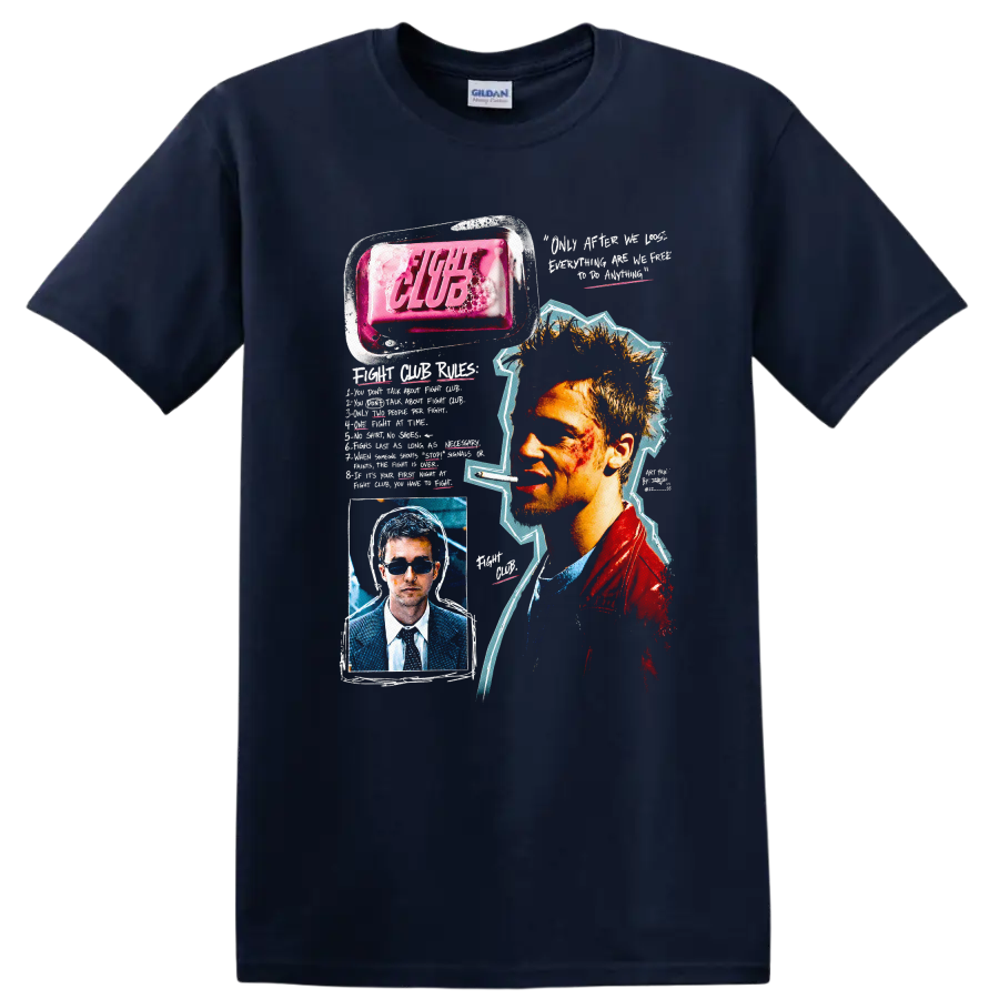 Vintage Fight Club T Shirt on a Navy (Blue) T Shirt