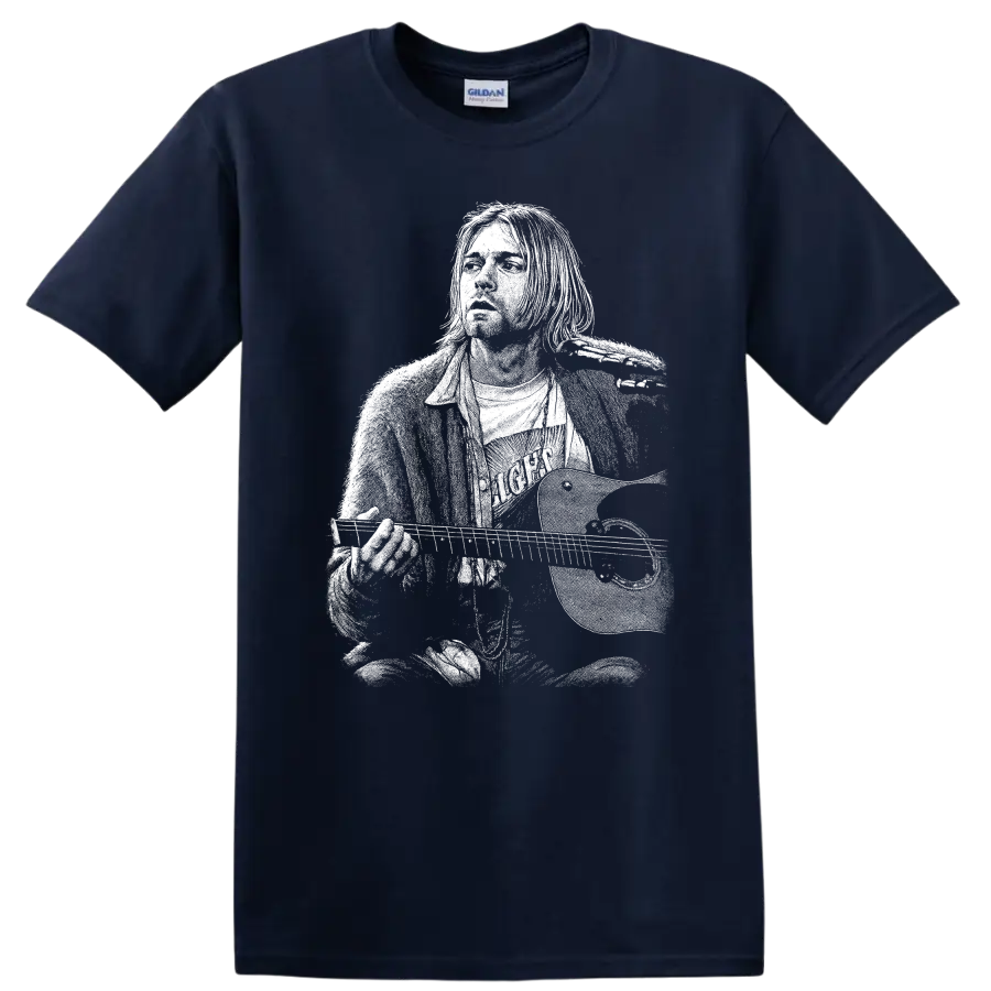 Kurt Cobain Nirvana Rock Legends Tribute T Shirt - Navy (Blue)
