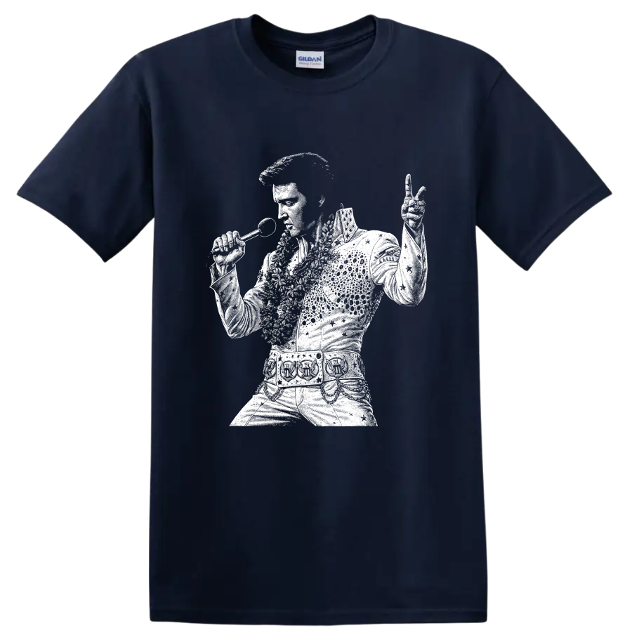 Elvis Presley King of Rock and Roll Silhouette T Shirt - Navy (Blue)