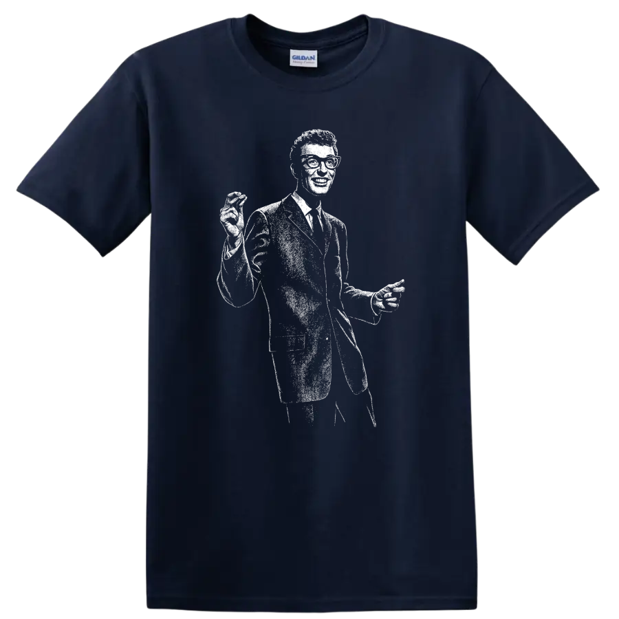 Buddy Holly Rock Legends Tribute T Shirt Vintage Music Icon - Navy (Blue)