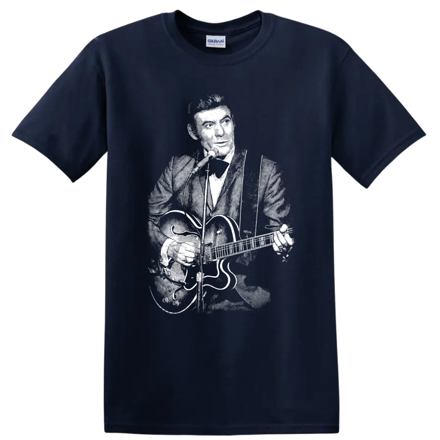 Carl Perkins Rock Legends Portrait T Shirt for Classic Rock Fans - Navy (Blue)