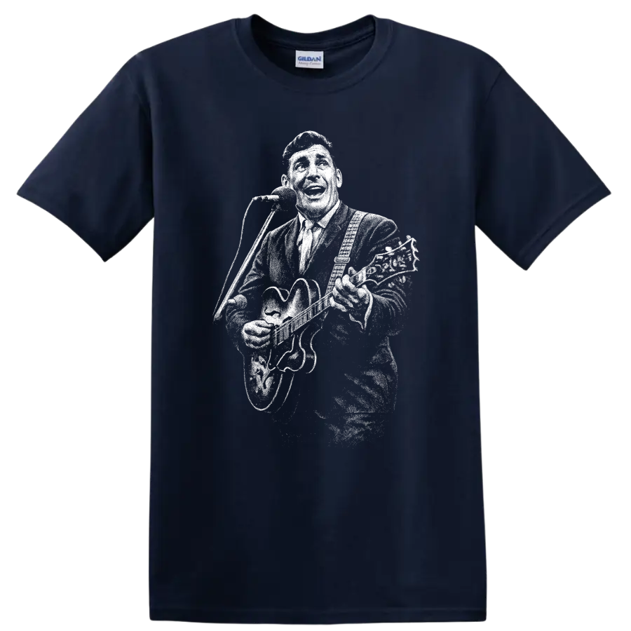 Carl Perkins Rock Legends Tribute T Shirt for Classic Music Fans - Navy (Blue)