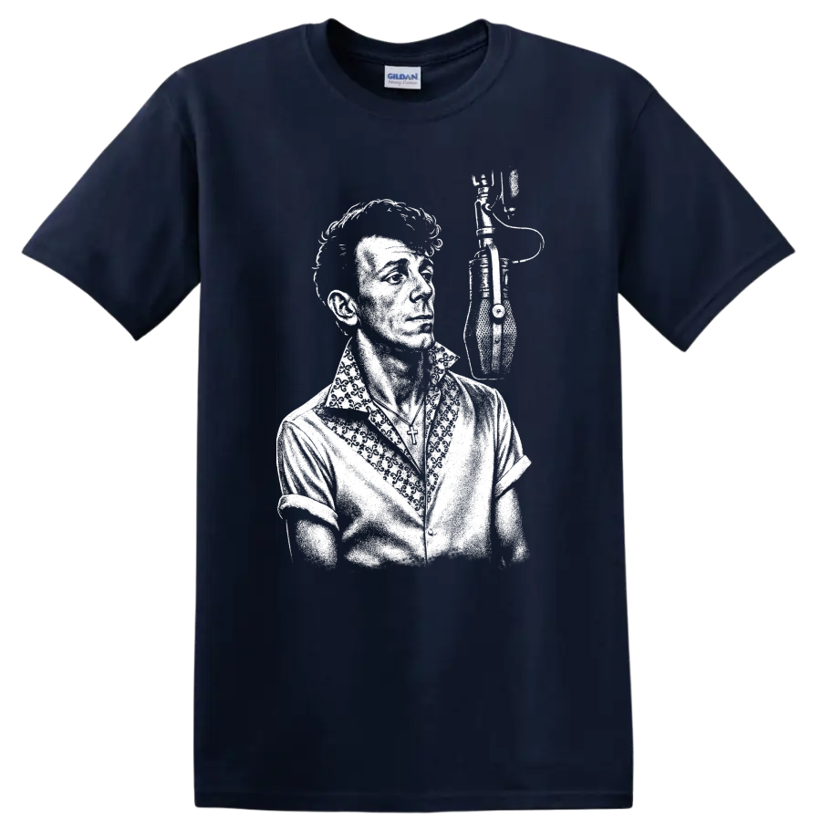 Gene Vincent Rock Legends Silhouette Vintage Music T Shirt - Navy (Blue)