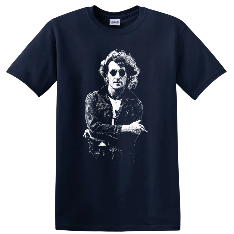 John Lennon The Beatles Rock Legends Portrait T Shirt - Navy (Blue)