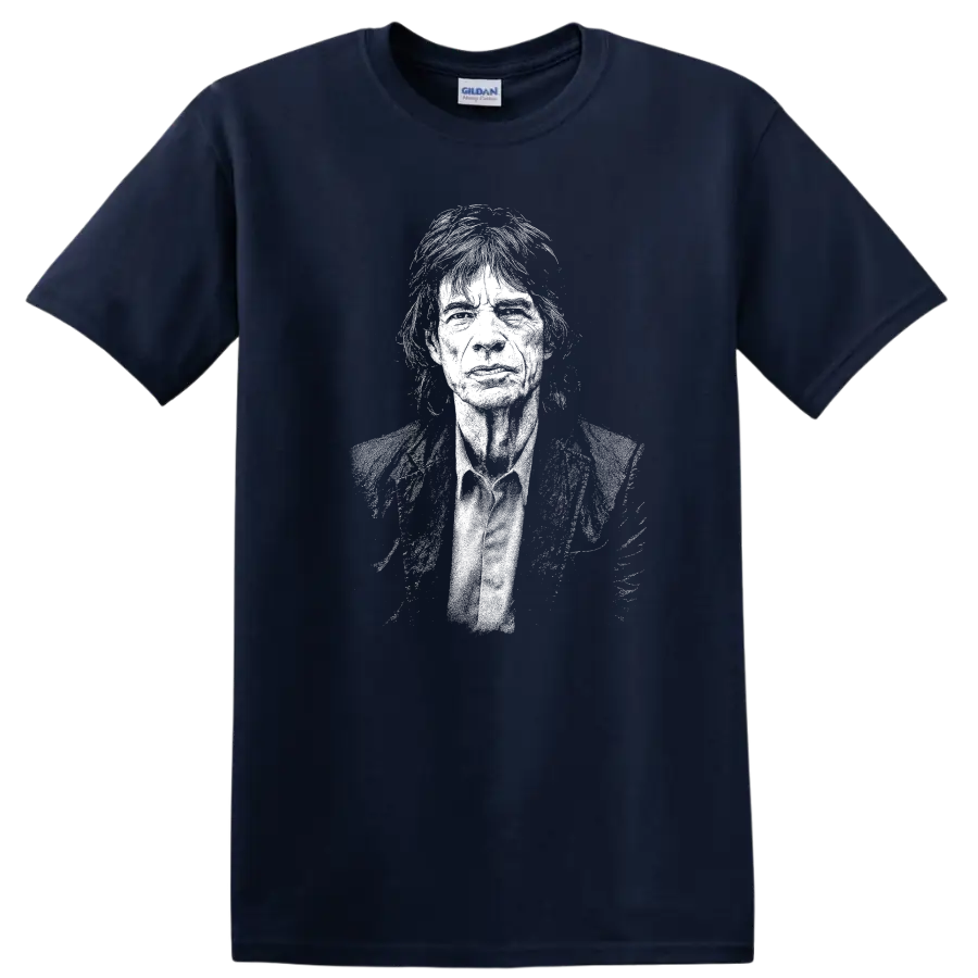 Mick Jagger The Rolling Stones Rock Legends Portrait T Shirt - Navy (Blue)