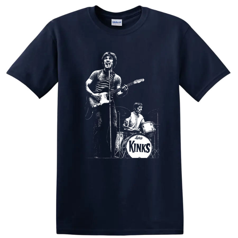 The Kinks Rock Legends Vintage Band Portrait T Shirt - Navy (Blue)