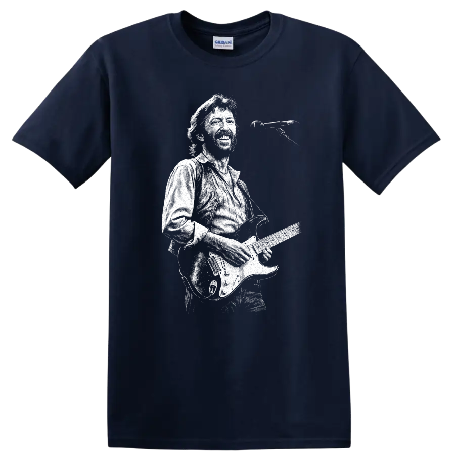 Eric Clapton Rock Legends Guitar Silhouette Unisex T Shirt - Navy (Blue)