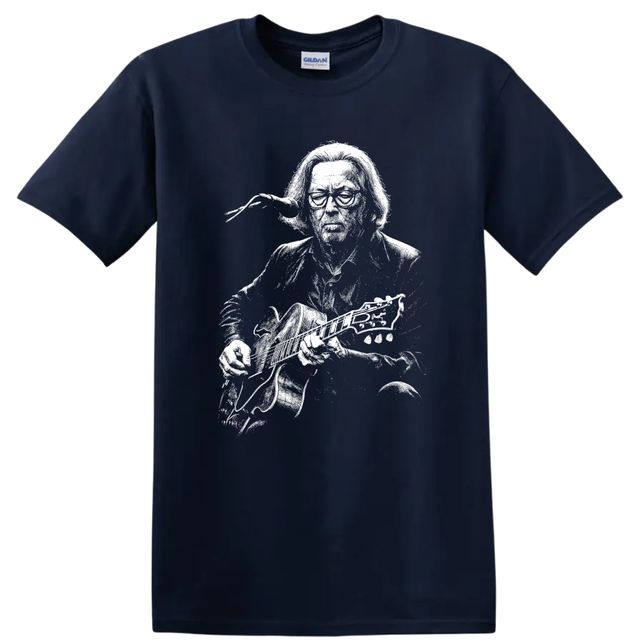 Eric Clapton Rock Legends Silhouette Guitar T Shirt - Navy (Blue)