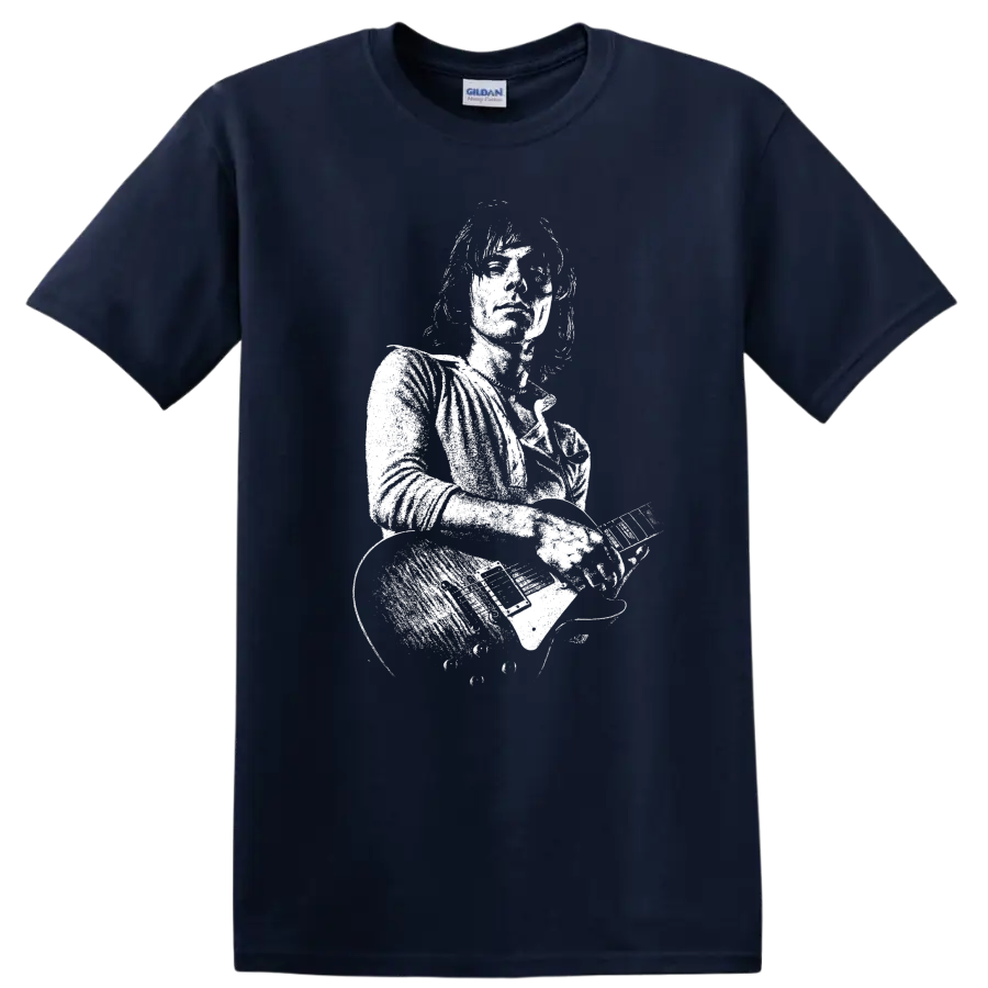 Jeff Beck Rock Legends Tribute Graphic T Shirt for Classic Music Fans - Navy (Blue)
