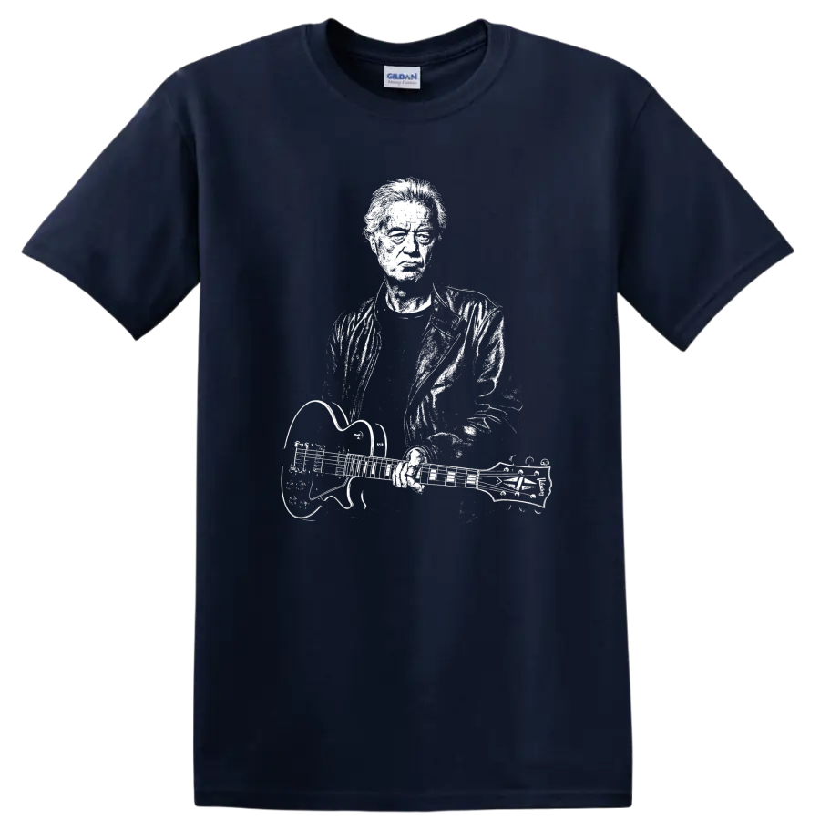 Jimmy Page Led Zeppelin Rock Legends Tribute T Shirt for Fans - Navy (Blue)